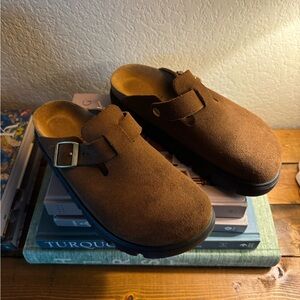 Papillio Suede Clogs with Gold Accent